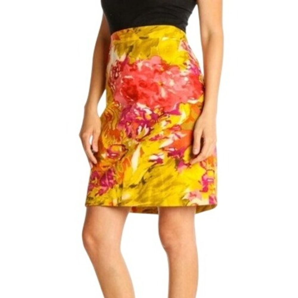 JCrew Floral Pencil Skirt Yellow Pink Career Wear Party Cocktail‎ Size Unknown